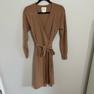 Abercrombie Camel Long Sleeve Sweater Wrap Dress
